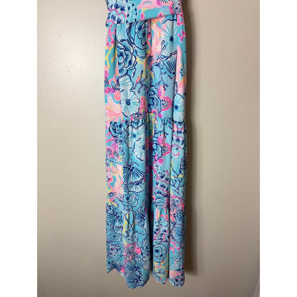 Lilly Pulitzer Blue Maxi Dress Beach Vacation Tropical Nautical - Picture 14 of 16